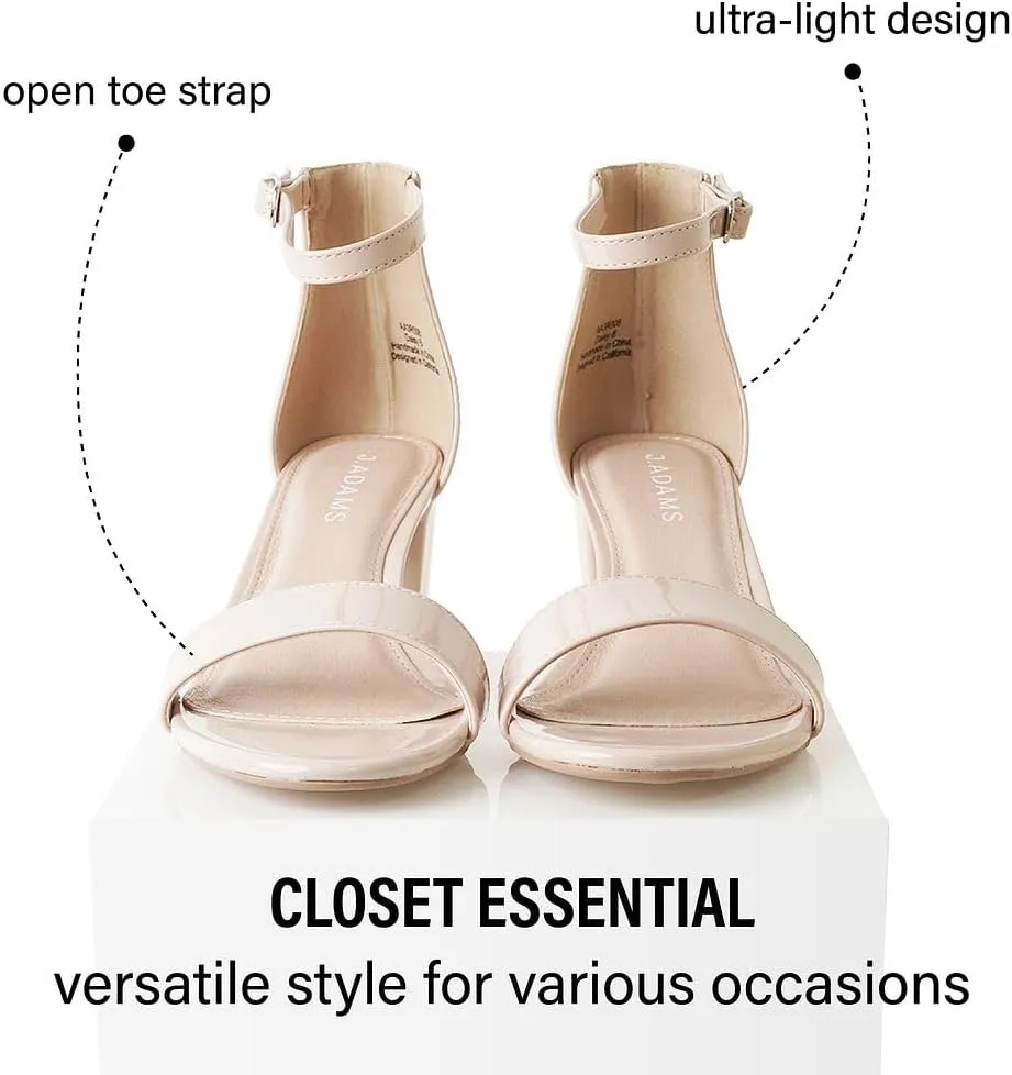 J. Adams Daisy Heeled Sandals - Ankle Strap Low Block, Open Toe Dress Pumps, Chunky Heels - Dressy Shoes for Women - Bridal, Wedding, Summer Sandals