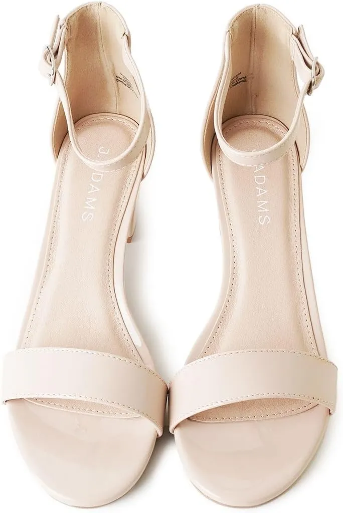 J. Adams Daisy Heeled Sandals - Ankle Strap Low Block, Open Toe Dress Pumps, Chunky Heels - Dressy Shoes for Women - Bridal, Wedding, Summer Sandals