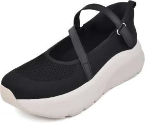 JACKSHIBO Womens Slip On Wide Toe Box Walking Shoes | Mary Jane Shoes Flats Chunky Sneakers | Arch Support Plantar Fasciitis Shoes with Metatarsal Pads | Memory Foam Cushion Zero Drop Thick Sole