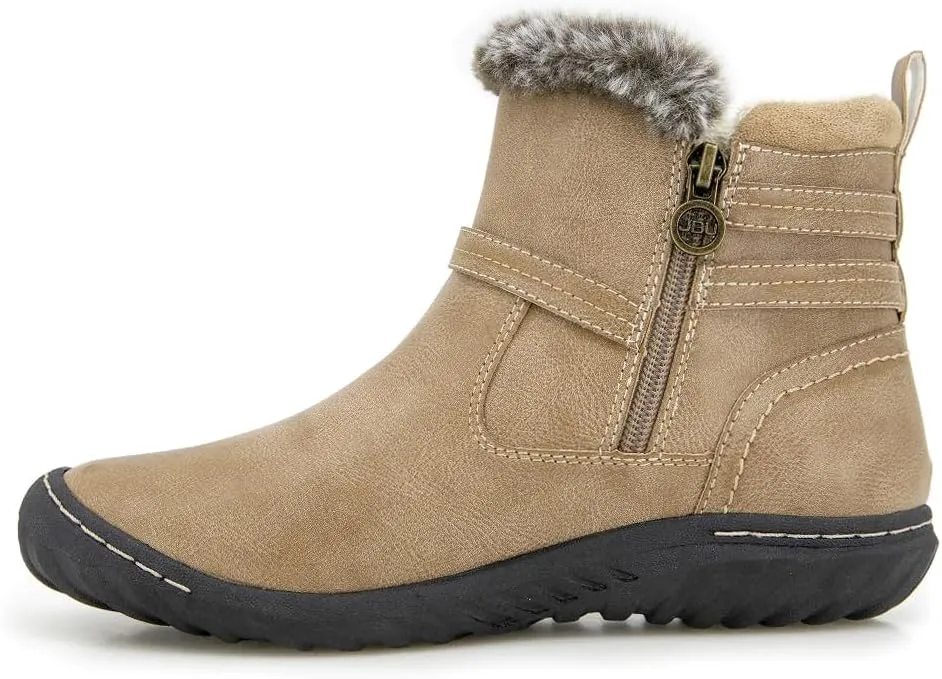 JBU Women's Dolce Faux Fur Trim Water Resistant Fashion Side Zipper Ankle Bootie