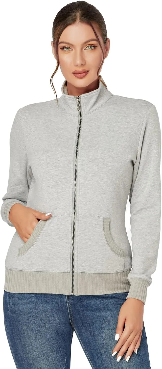 J.Corrine Women's Zip up Sweatshirts Jacket Stand Collar Long Sleeve Running Track Jacket with Pockets