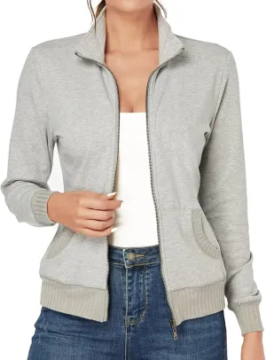 J.Corrine Women's Zip up Sweatshirts Jacket Stand Collar Long Sleeve Running Track Jacket with Pockets