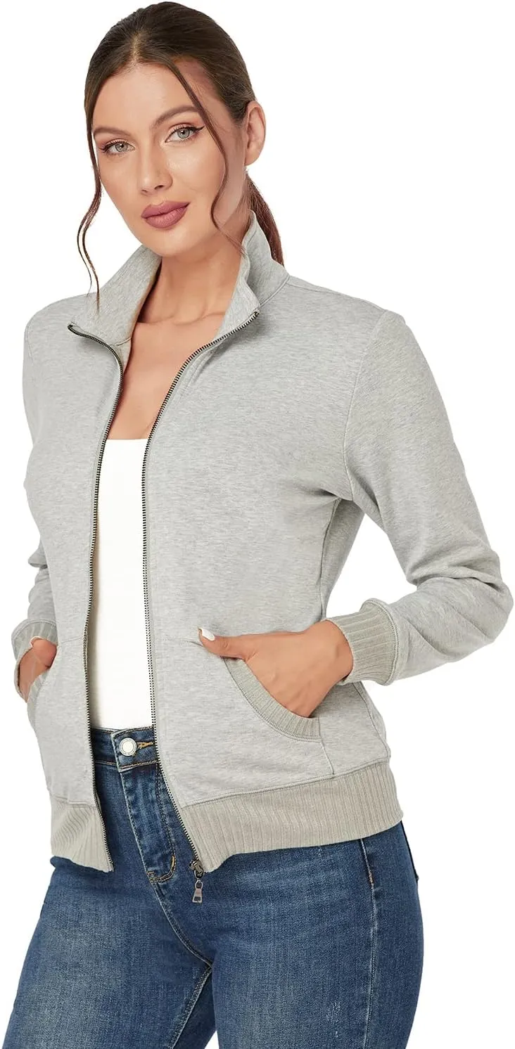 J.Corrine Women's Zip up Sweatshirts Jacket Stand Collar Long Sleeve Running Track Jacket with Pockets