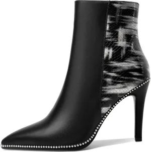 Joseywade Ankle Boots High Heel Boot Women Pointed Toe Thin Slim Heel Booties Side Zipper Beaded Short Boots
