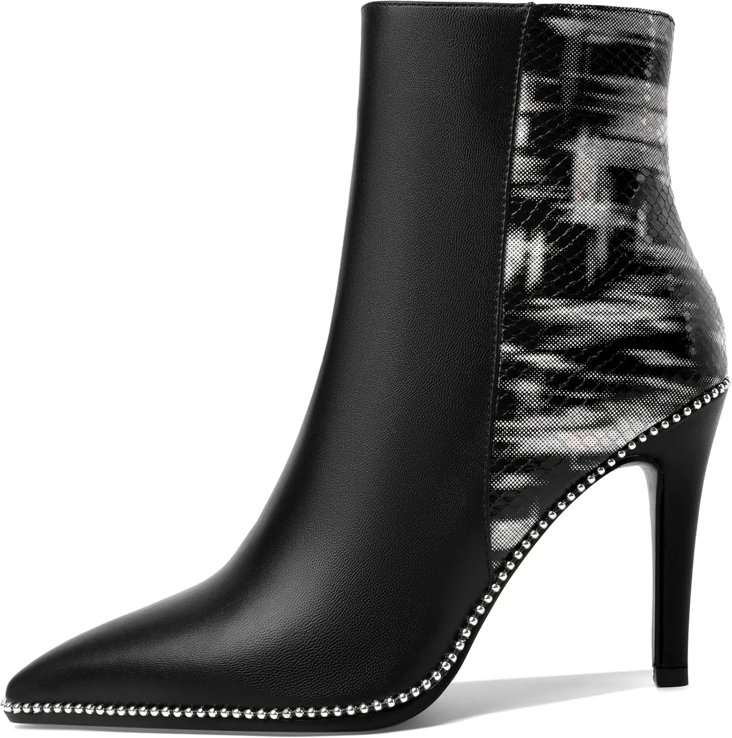 Joseywade Ankle Boots High Heel Boot Women Pointed Toe Thin Slim Heel Booties Side Zipper Beaded Short Boots