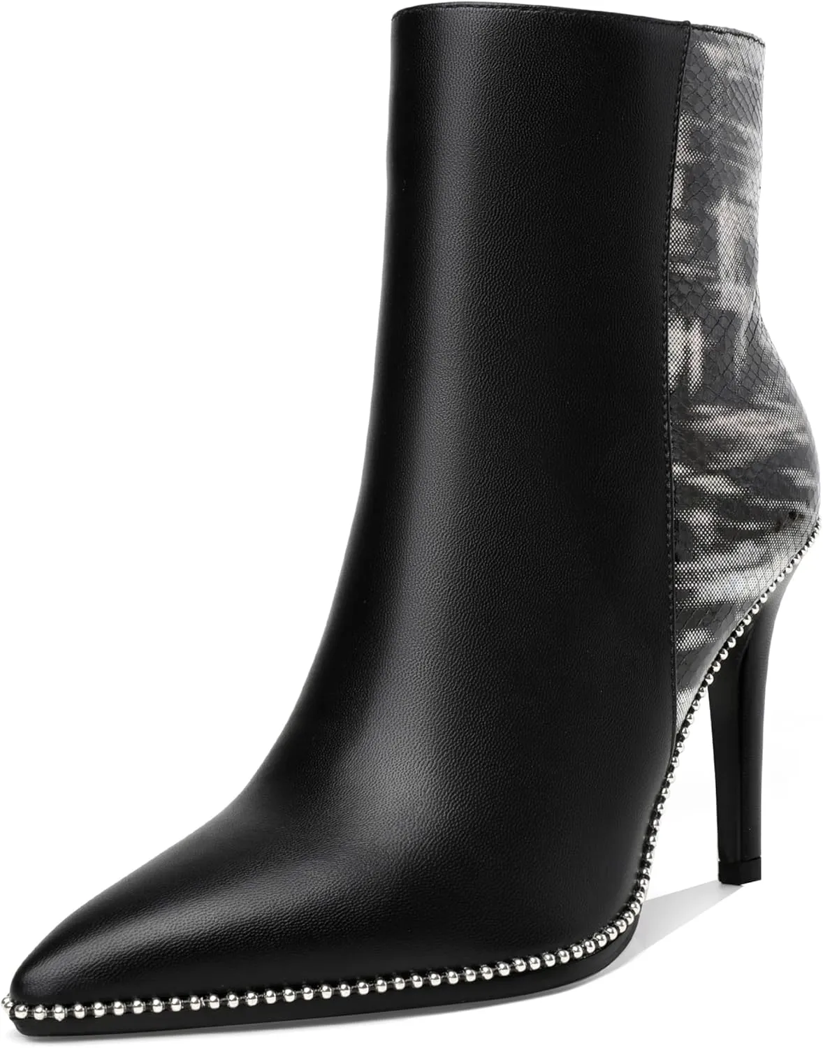 Joseywade Ankle Boots High Heel Boot Women Pointed Toe Thin Slim Heel Booties Side Zipper Beaded Short Boots