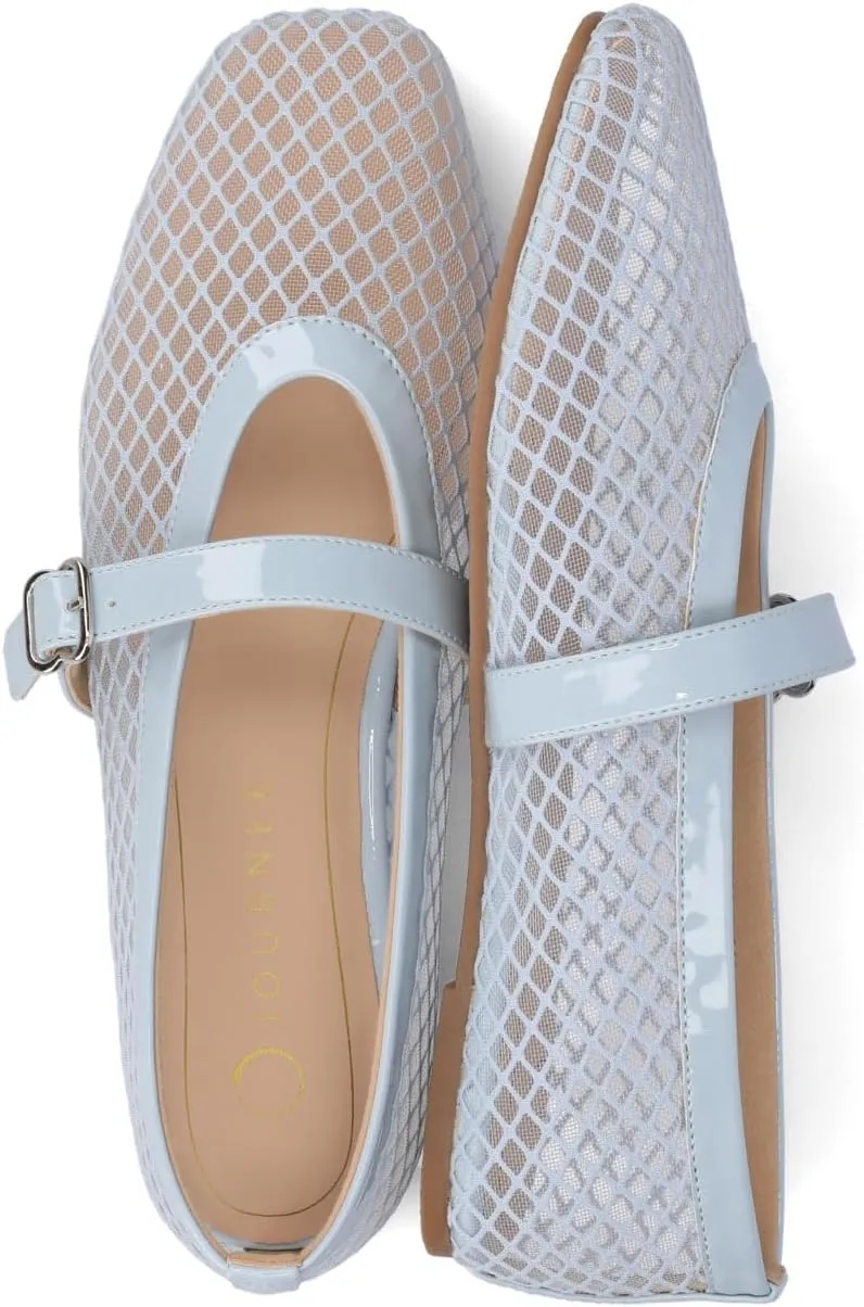 Journee Womens cushioned footbed Mesh Fabric Flats Flat Sole Casha Mary Jane Flats Buckle