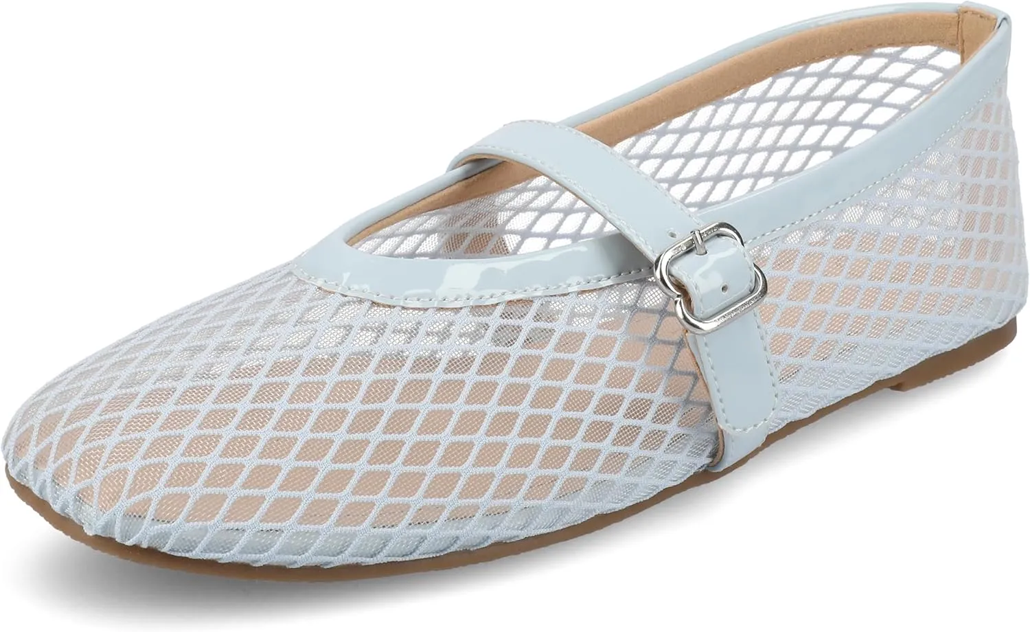 Journee Womens cushioned footbed Mesh Fabric Flats Flat Sole Casha Mary Jane Flats Buckle