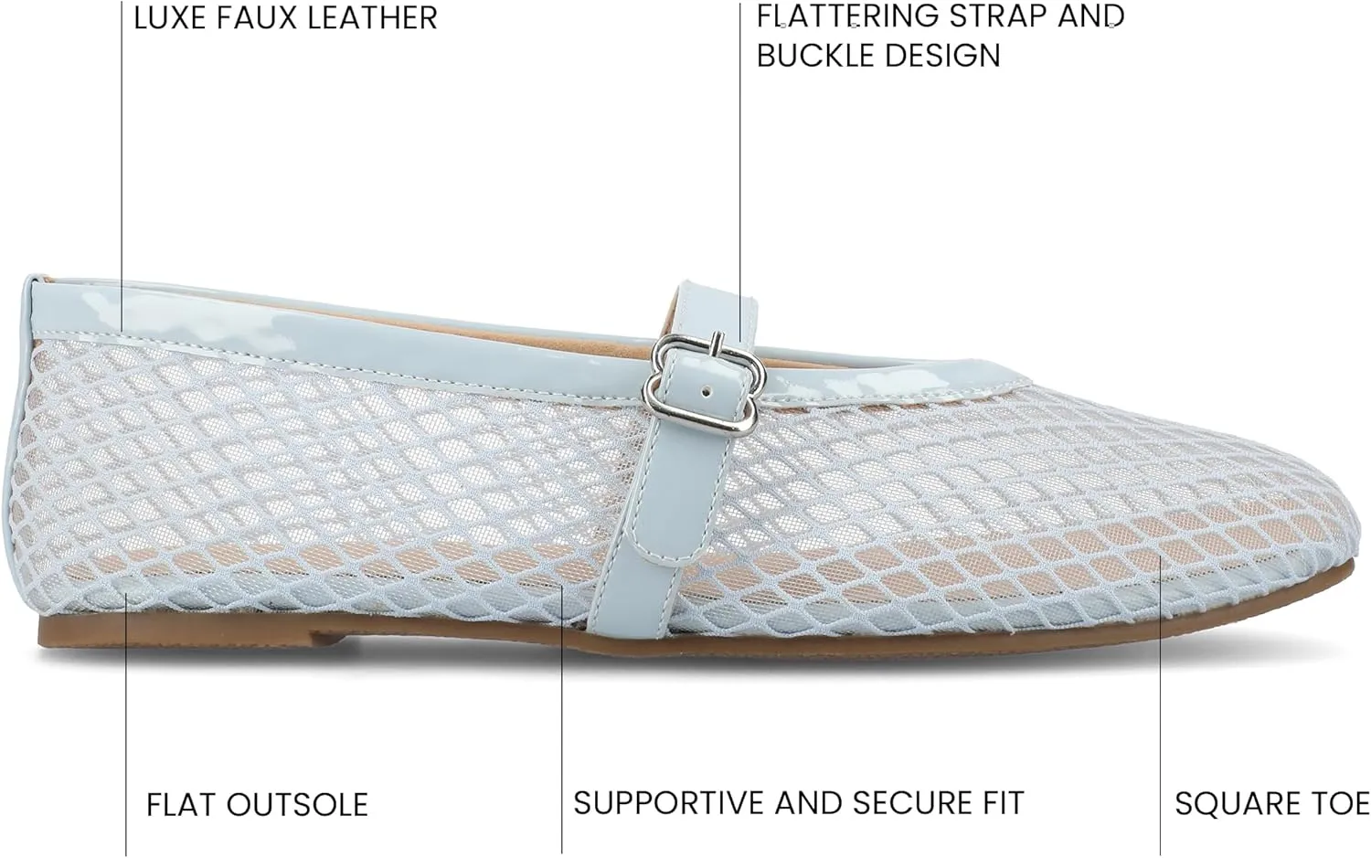 Journee Womens cushioned footbed Mesh Fabric Flats Flat Sole Casha Mary Jane Flats Buckle
