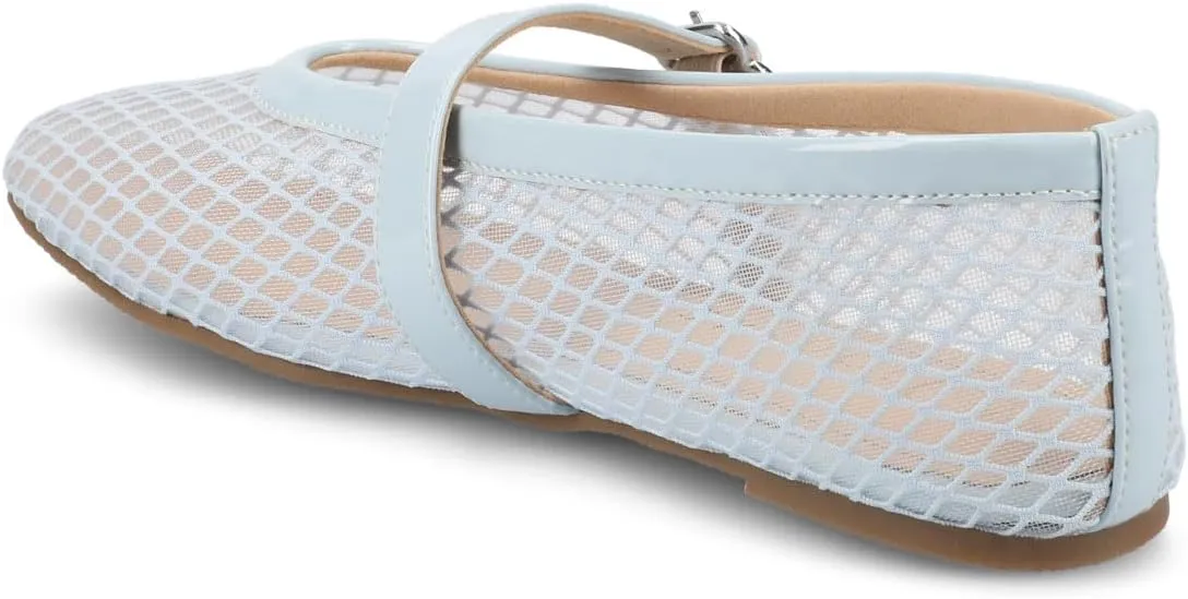 Journee Womens cushioned footbed Mesh Fabric Flats Flat Sole Casha Mary Jane Flats Buckle