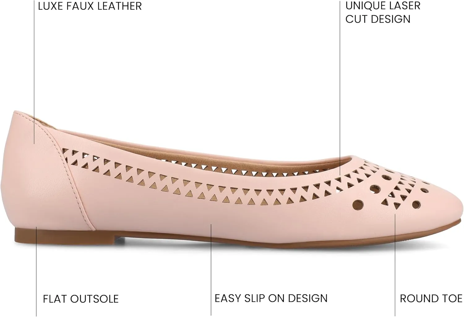Journee Womens Flats cushioned footbed Kamrah Faux Leather Laser Cutout Designs Flat Sole Ballet Flats