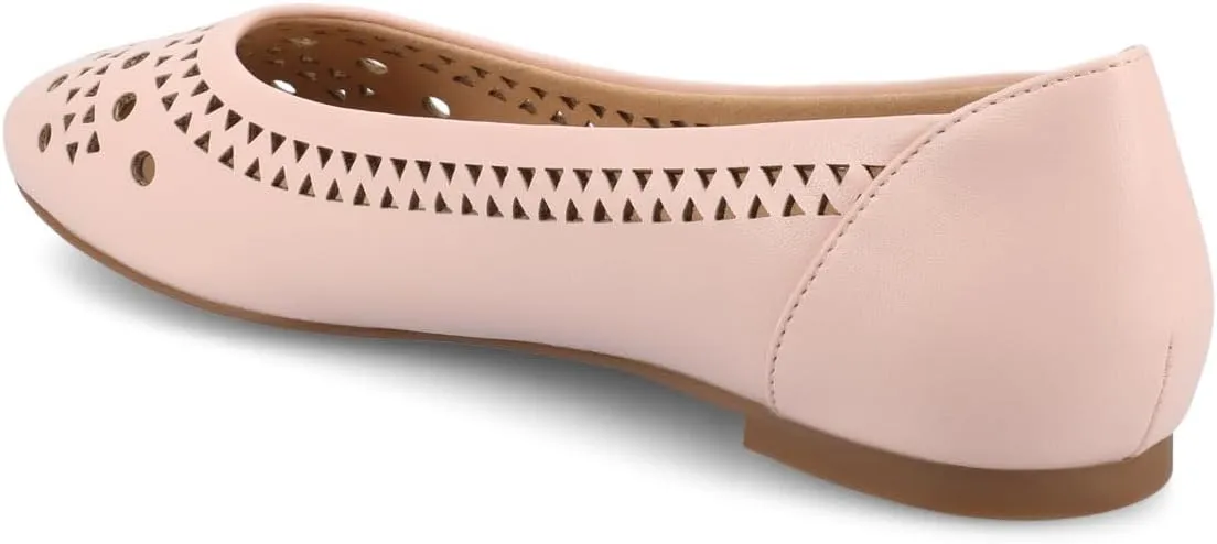 Journee Womens Flats cushioned footbed Kamrah Faux Leather Laser Cutout Designs Flat Sole Ballet Flats