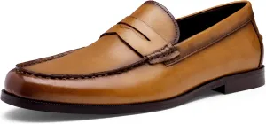 Jousen Men's Loafers Dress Shoes Premium Leather Slip On Casual Driving Penny Loafer for Men (AMY3058 Tan 10.5)