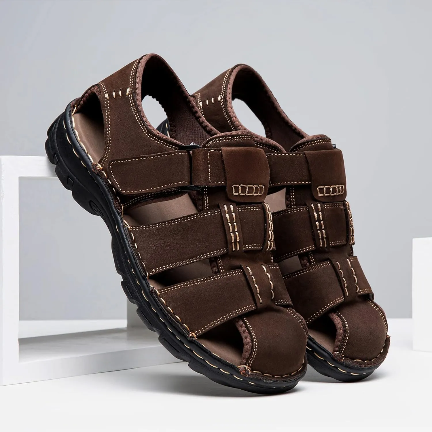 Jousen Men's Sandals Arch Support Casual Genuine Leather Summer Outdoor Beach Fisherman Sandals for Men