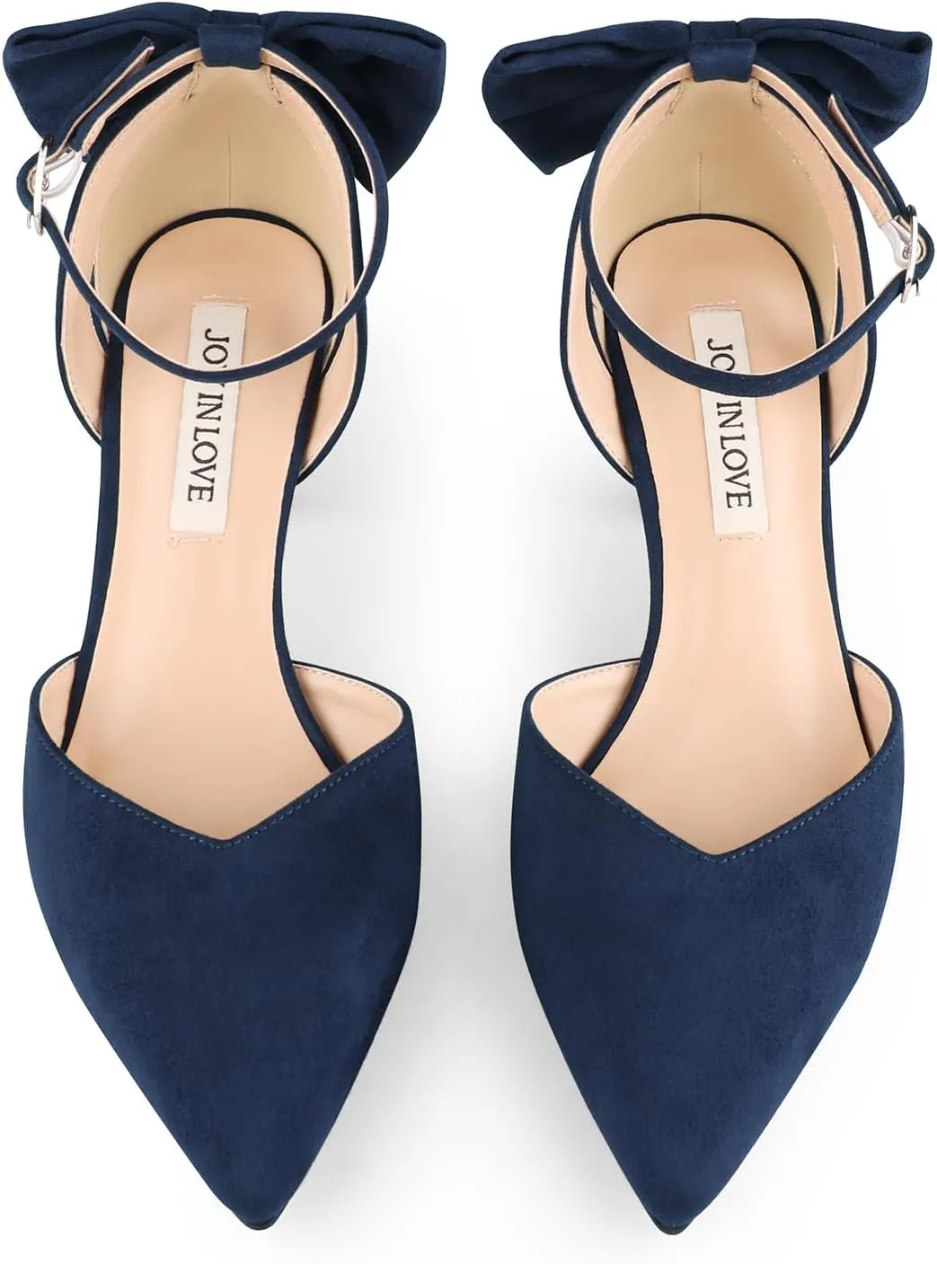 JOY IN LOVE Women's Pumps Kitten Bow Heels Closed Pointed Toe Sandals Ankle Strap Dress Shoes
