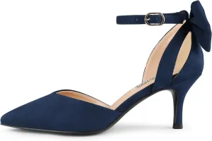 JOY IN LOVE Women's Pumps Kitten Bow Heels Closed Pointed Toe Sandals Ankle Strap Dress Shoes