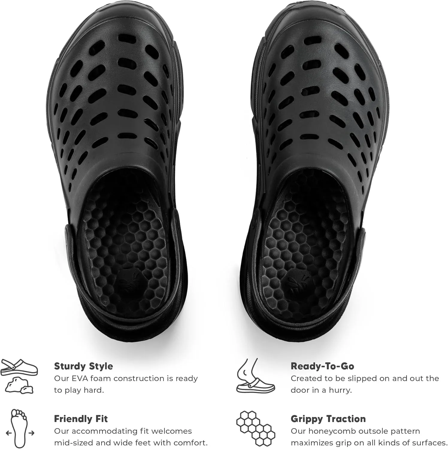 Joybees Men's Trekking Clog - Rubber Garden Clogs for Men, Outdoor Sport Sandals, Foam Water & Sand Shoes with Arch Support for Work, Waterproof