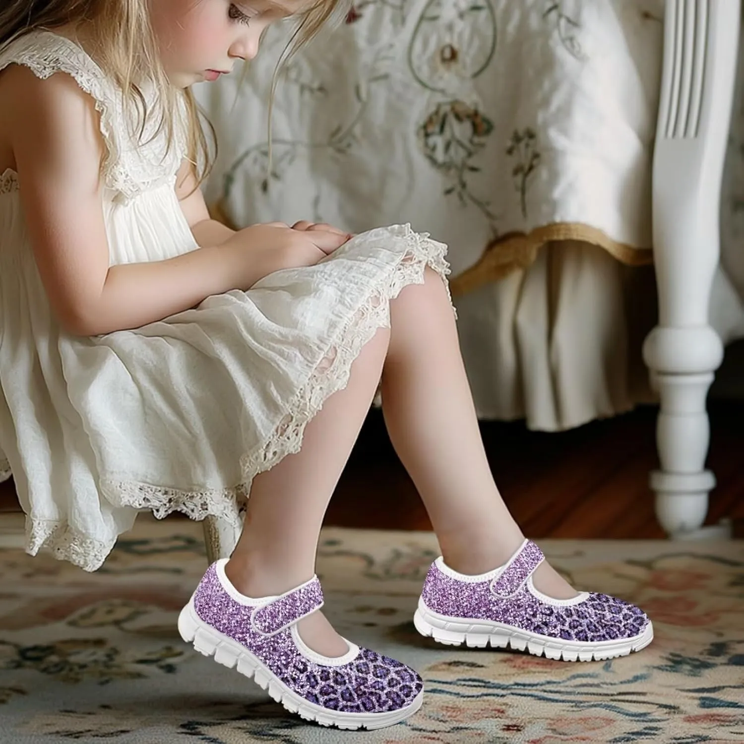 JoyLamoria Colorful Tie Dye Print Toddler Girls Dress Shoes Slip on Mary Jane Shoes for Girls Fashion Ballet Shoes Soft Flats Sneakers