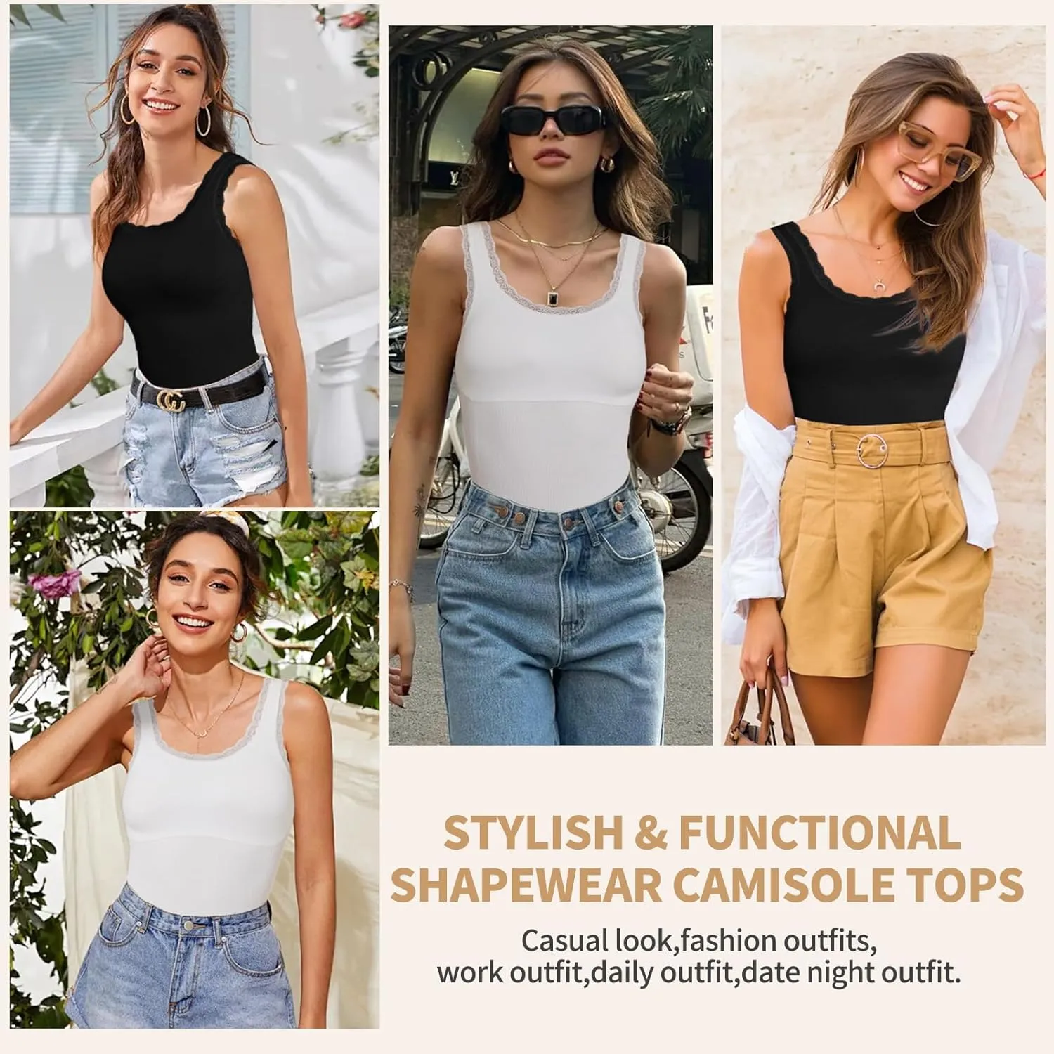 JOYSHAPER Women Shapewear Tank Tops Stretchy Lace Cami Shaper for Tummy Control Shapewear Camisole Comfy Cami Undershirt