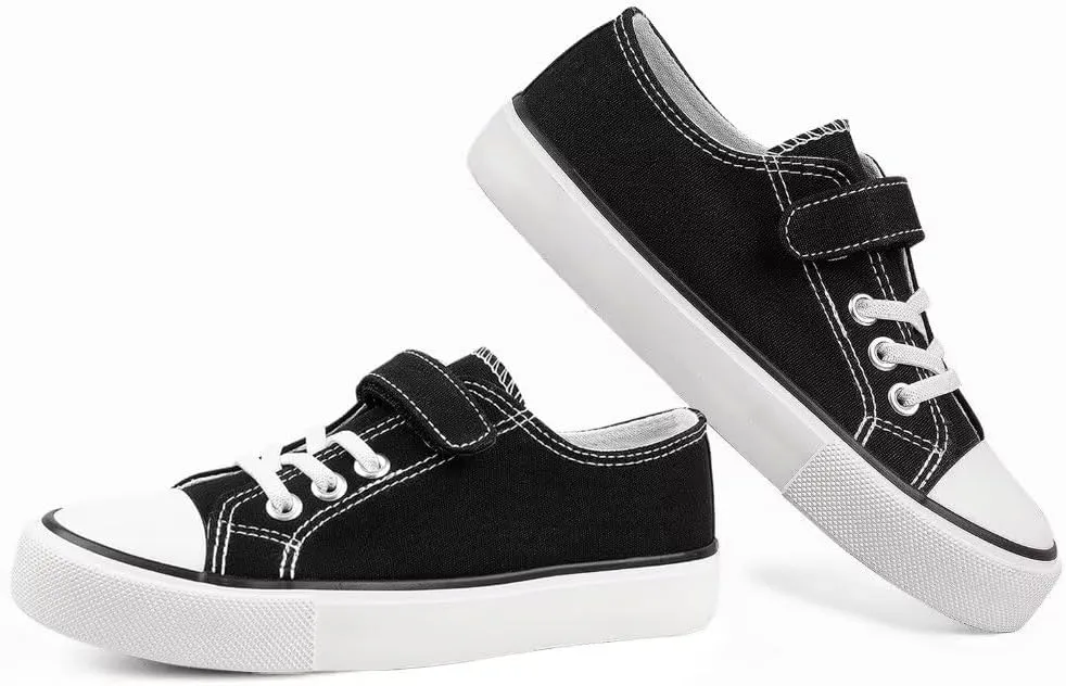 JUDIS Kids Canvas Shoes Adjustable Hook and Loop Fashion Casual Sneakers for Boys and Girls
