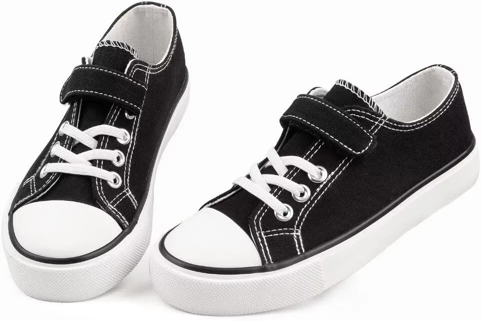 JUDIS Kids Canvas Shoes Adjustable Hook and Loop Fashion Casual Sneakers for Boys and Girls