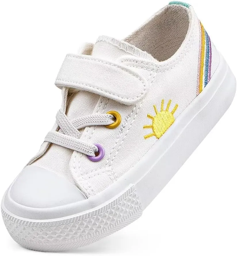 JUDIS Kids Canvas Shoes Adjustable Hook and Loop Fashion Casual Sneakers for Boys and Girls