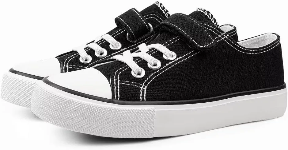 JUDIS Kids Canvas Shoes Adjustable Hook and Loop Fashion Casual Sneakers for Boys and Girls