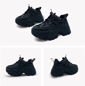 Julymens Women's Platform Chunky Sneakers Lace Up Fashion Wedge Heel Black Dad Shoes