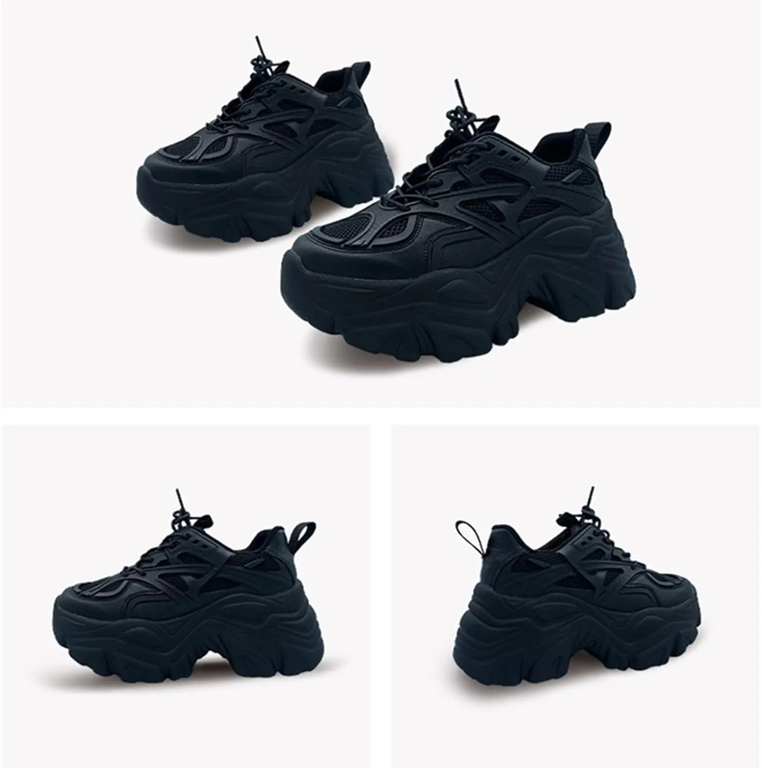 Julymens Women's Platform Chunky Sneakers Lace Up Fashion Wedge Heel Black Dad Shoes