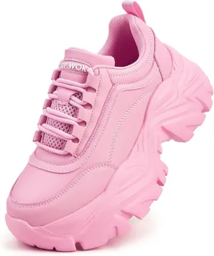 K KIP WOK Chunky Sneakers for Women Fashion Platform White Leather Casual Dad Shoes Comfortable Wedge Walking Sport Sneakers