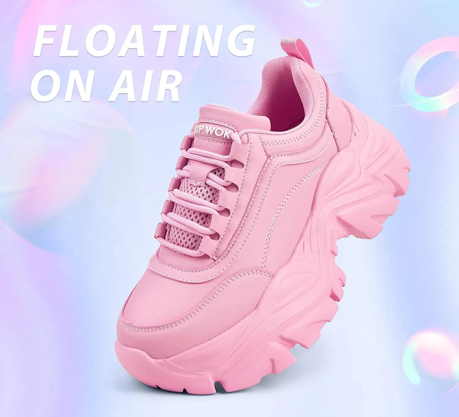 K KIP WOK Chunky Sneakers for Women Fashion Platform White Leather Casual Dad Shoes Comfortable Wedge Walking Sport Sneakers
