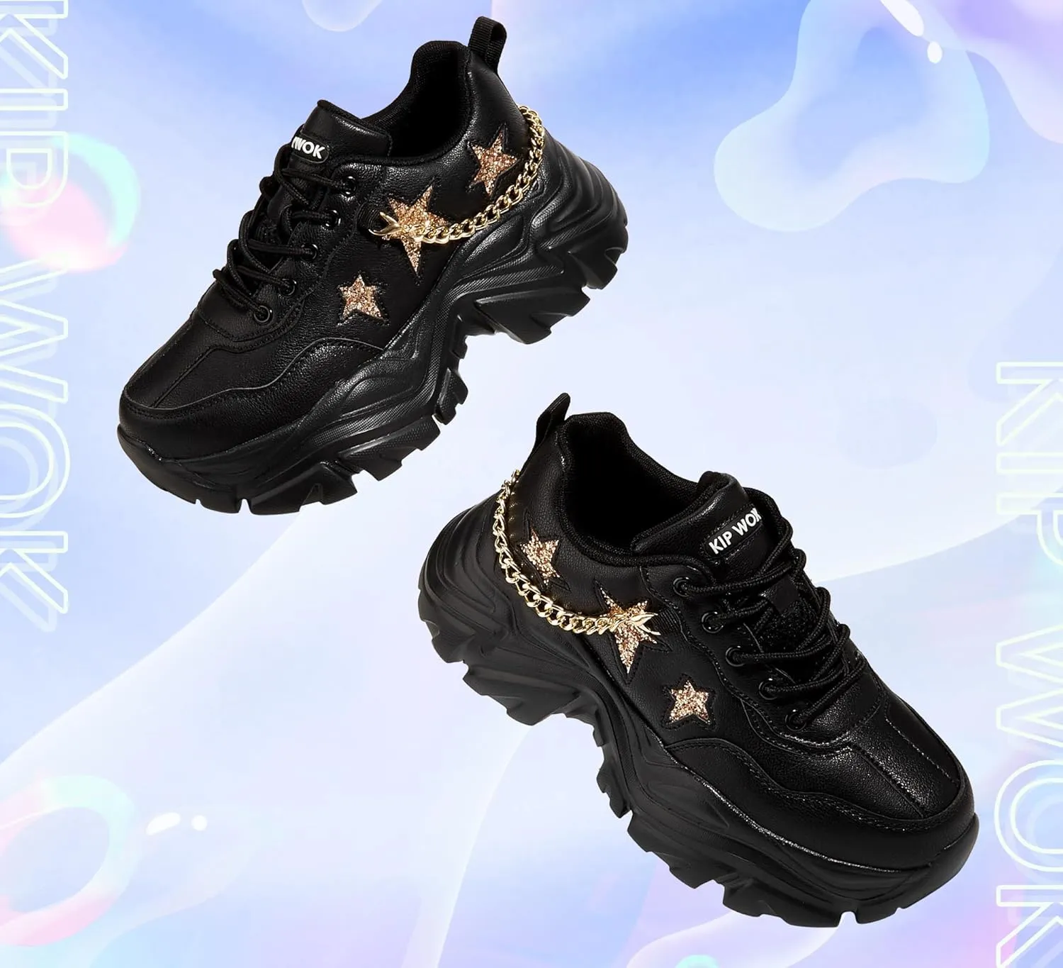 K KIP WOK Chunky Sneakers for Women Fashion Platform White Leather Casual Dad Shoes Comfortable Wedge Walking Sport Sneakers