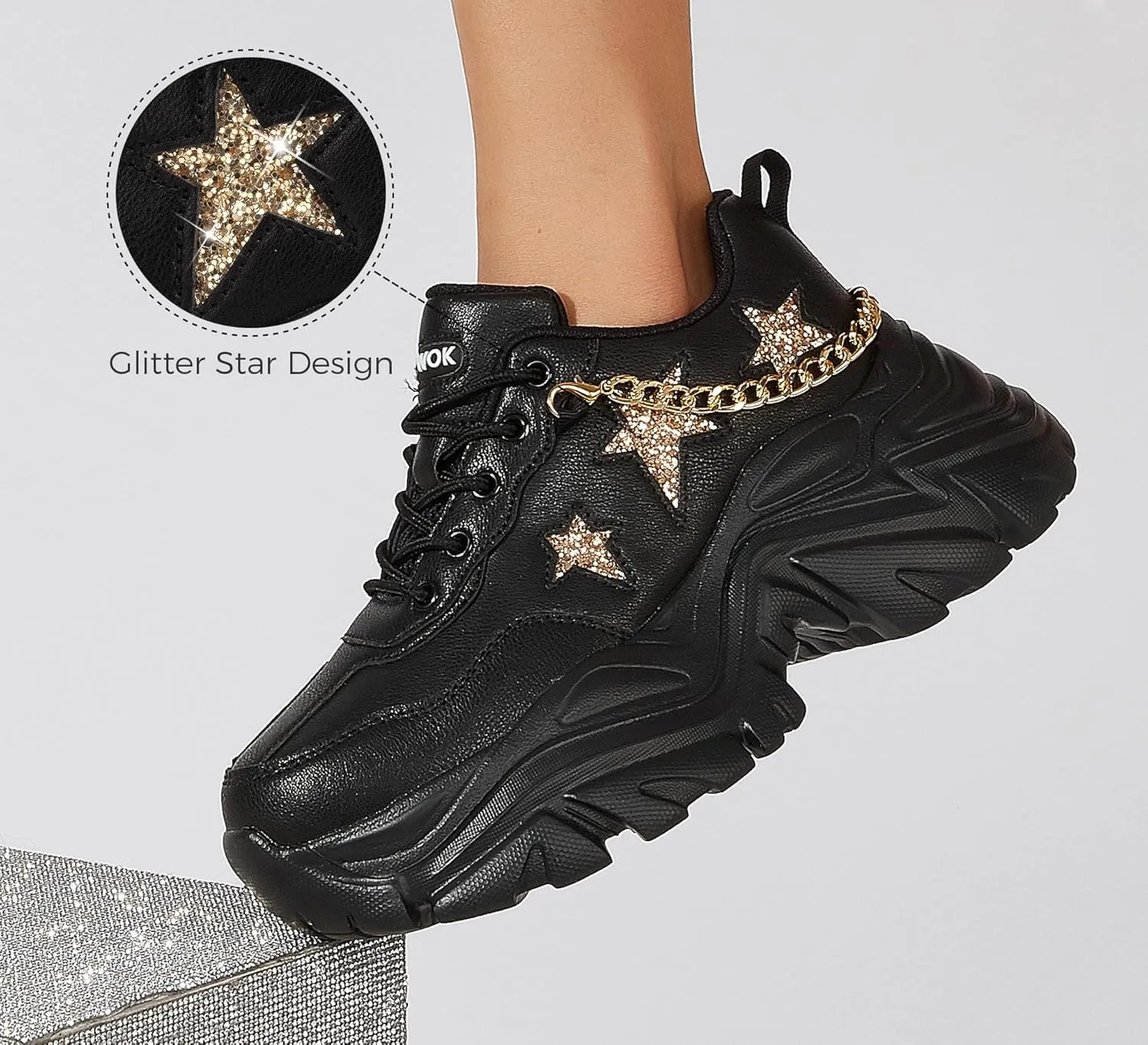 K KIP WOK Chunky Sneakers for Women Fashion Platform White Leather Casual Dad Shoes Comfortable Wedge Walking Sport Sneakers