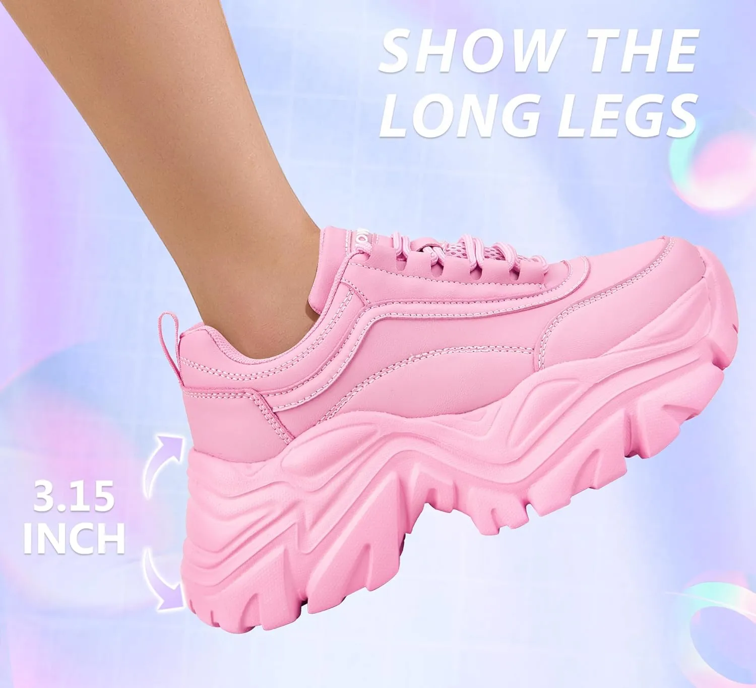 K KIP WOK Chunky Sneakers for Women Fashion Platform White Leather Casual Dad Shoes Comfortable Wedge Walking Sport Sneakers