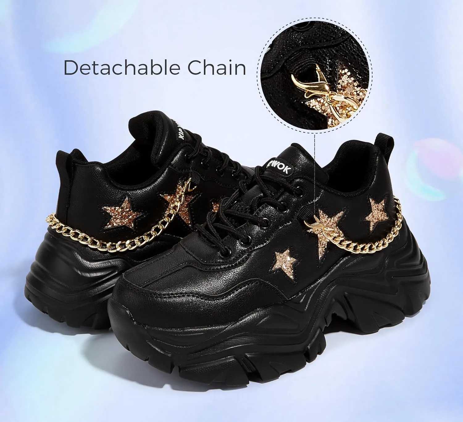 K KIP WOK Chunky Sneakers for Women Fashion Platform White Leather Casual Dad Shoes Comfortable Wedge Walking Sport Sneakers
