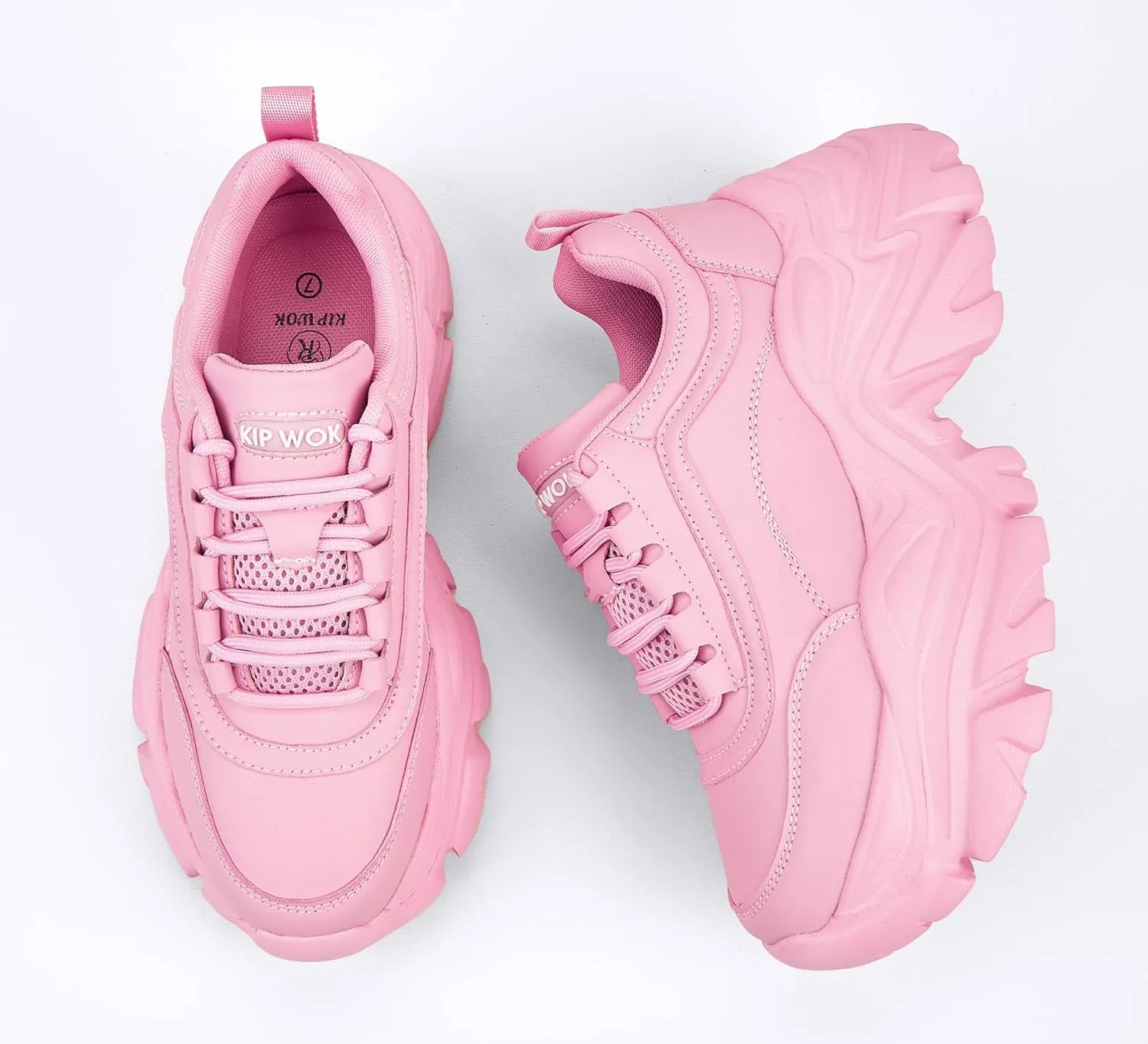 K KIP WOK Chunky Sneakers for Women Fashion Platform White Leather Casual Dad Shoes Comfortable Wedge Walking Sport Sneakers