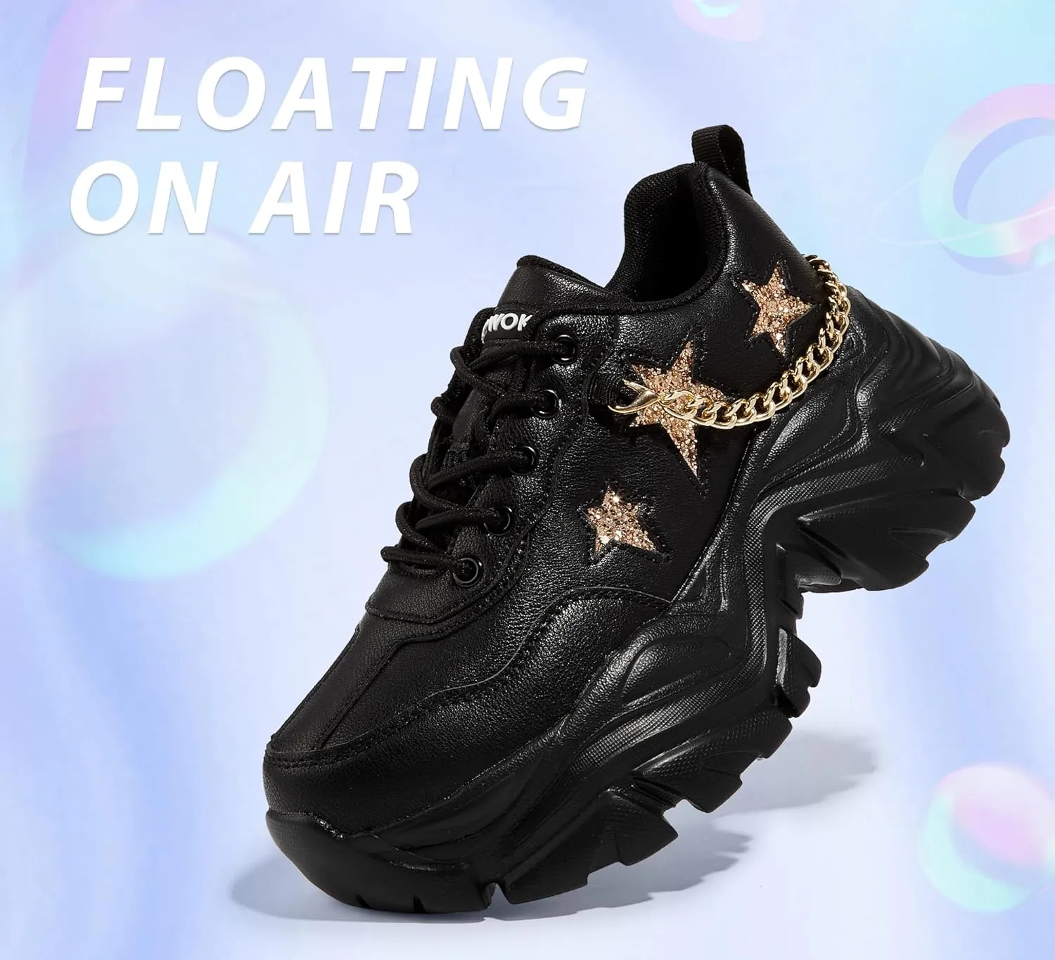 K KIP WOK Chunky Sneakers for Women Fashion Platform White Leather Casual Dad Shoes Comfortable Wedge Walking Sport Sneakers