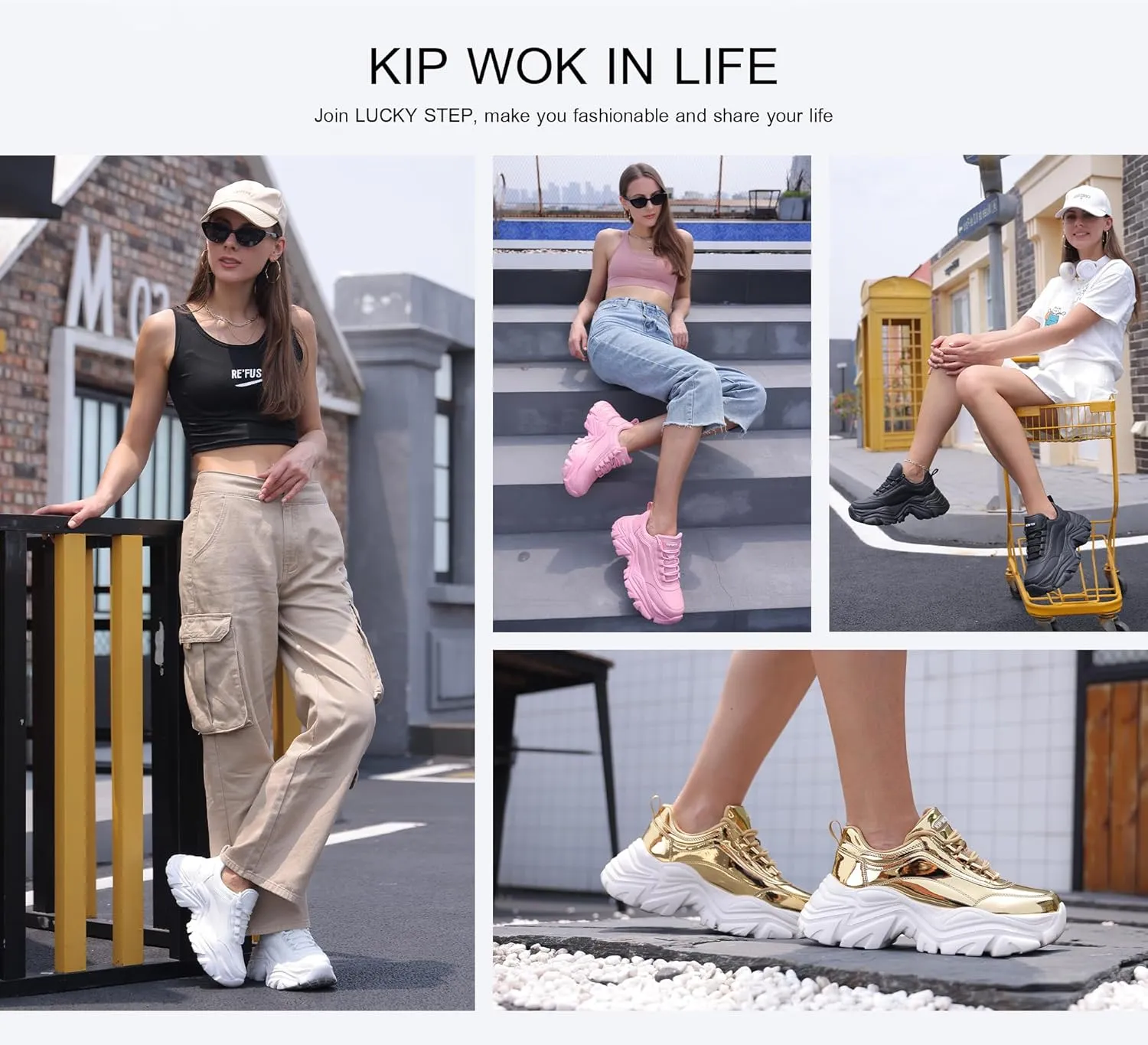 K KIP WOK Chunky Sneakers for Women Fashion Platform White Leather Casual Dad Shoes Comfortable Wedge Walking Sport Sneakers