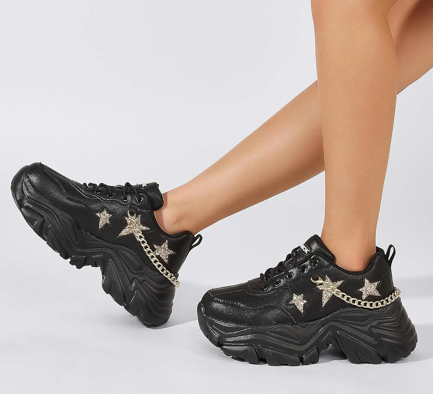 K KIP WOK Chunky Sneakers for Women Fashion Platform White Leather Casual Dad Shoes Comfortable Wedge Walking Sport Sneakers