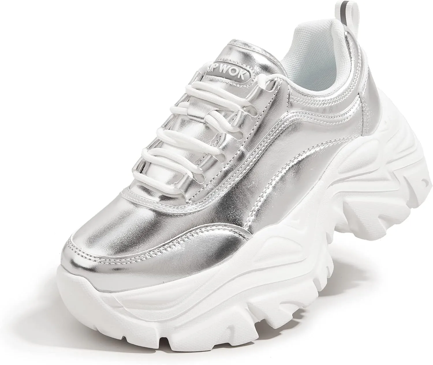 K KIP WOK Chunky Sneakers for Women Fashion Platform White Leather Casual Dad Shoes Comfortable Wedge Walking Sport Sneakers