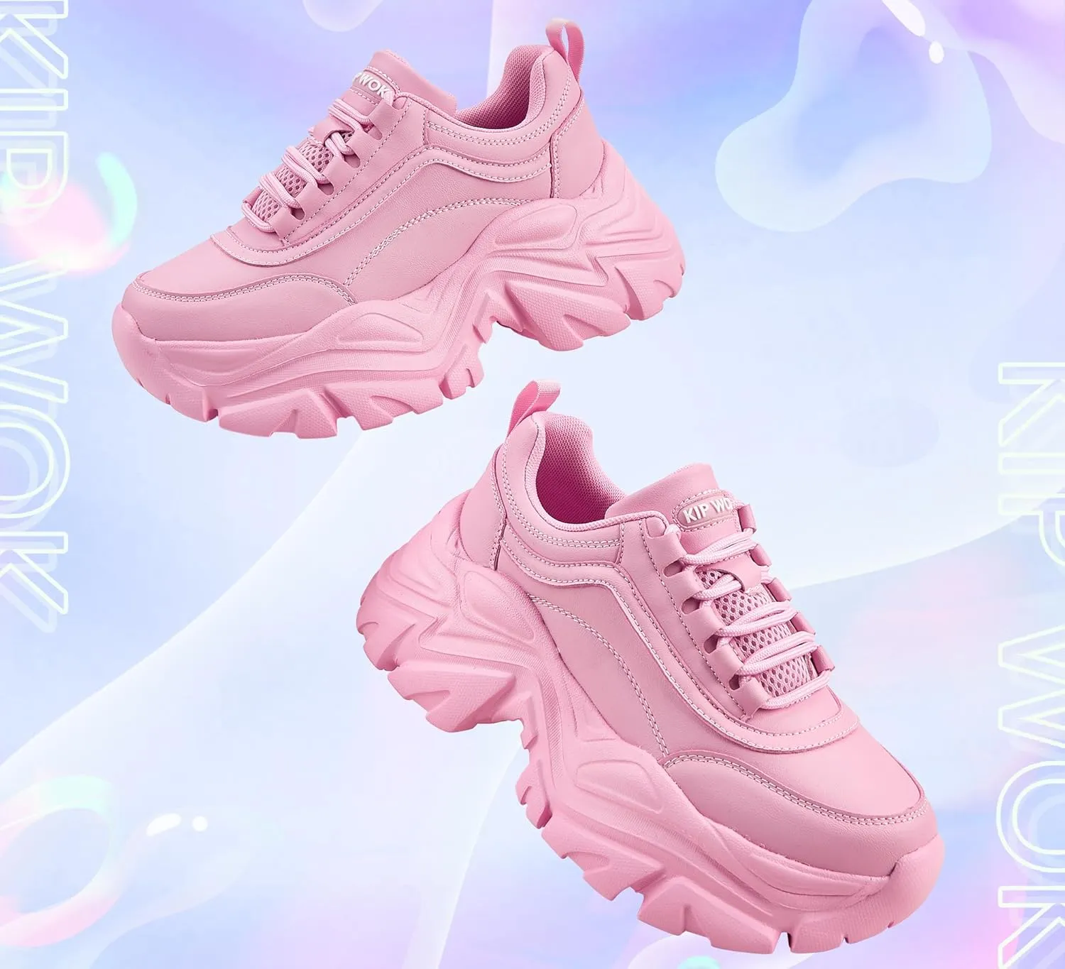K KIP WOK Chunky Sneakers for Women Fashion Platform White Leather Casual Dad Shoes Comfortable Wedge Walking Sport Sneakers