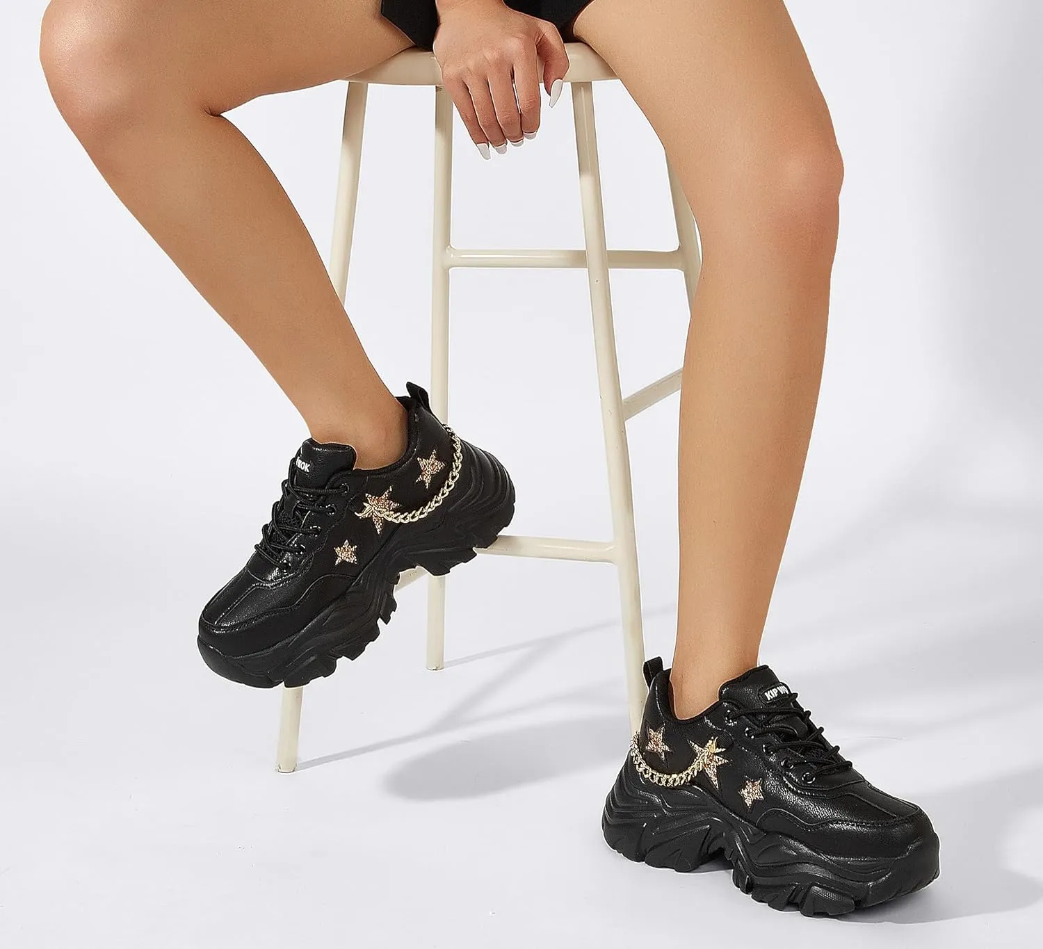 K KIP WOK Chunky Sneakers for Women Fashion Platform White Leather Casual Dad Shoes Comfortable Wedge Walking Sport Sneakers