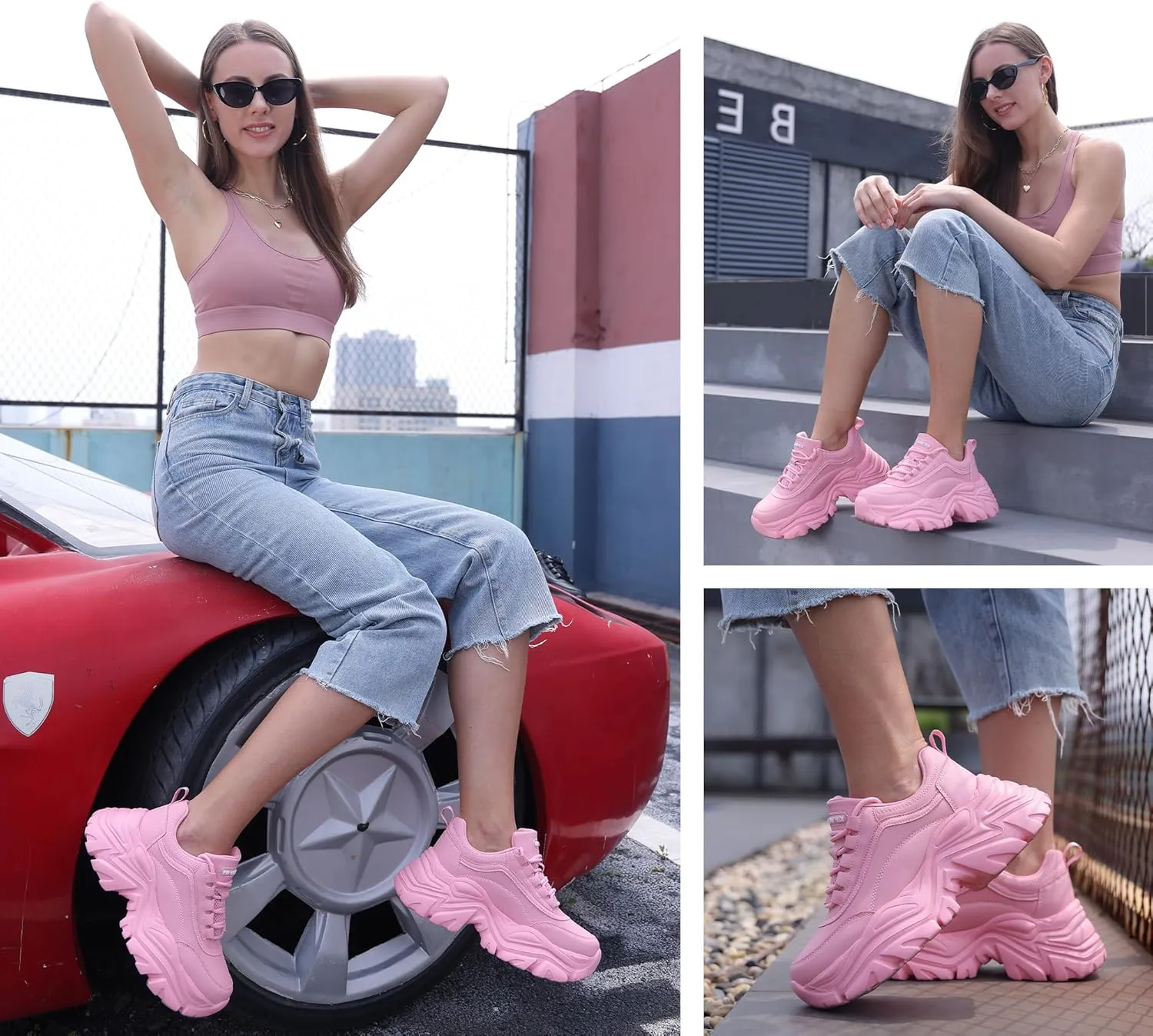 K KIP WOK Chunky Sneakers for Women Fashion Platform White Leather Casual Dad Shoes Comfortable Wedge Walking Sport Sneakers