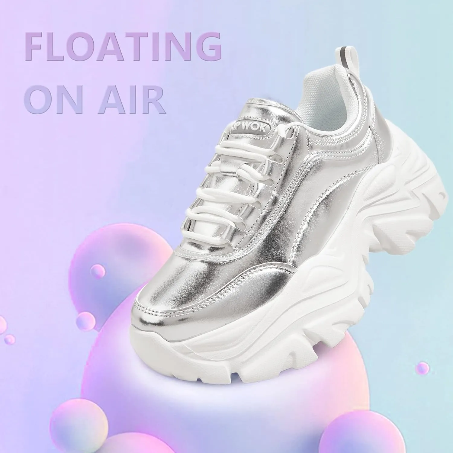 K KIP WOK Chunky Sneakers for Women Fashion Platform White Leather Casual Dad Shoes Comfortable Wedge Walking Sport Sneakers