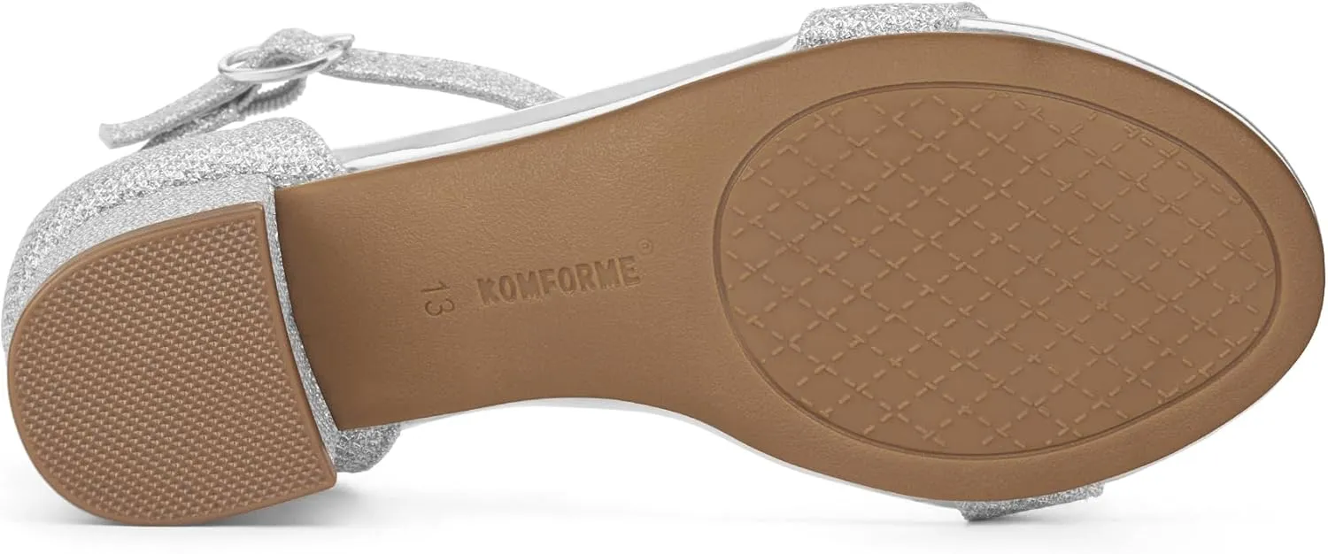 K KomForme Girls Sandals Low Heels Dress Pump Ankle Strap Open Toe Wedding Party Shoes(Toddler/Little Kids/Big Kids)