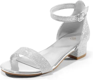 K KomForme Girls Sandals Low Heels Dress Pump Ankle Strap Open Toe Wedding Party Shoes(Toddler/Little Kids/Big Kids)