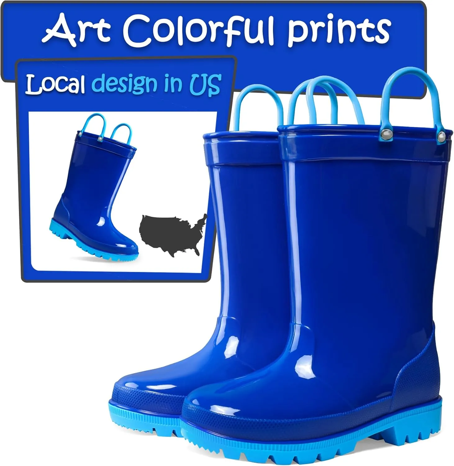 K KomForme Kids Girls & Boys Rain Boots with Easy-on Handles Waterproof Outdoors