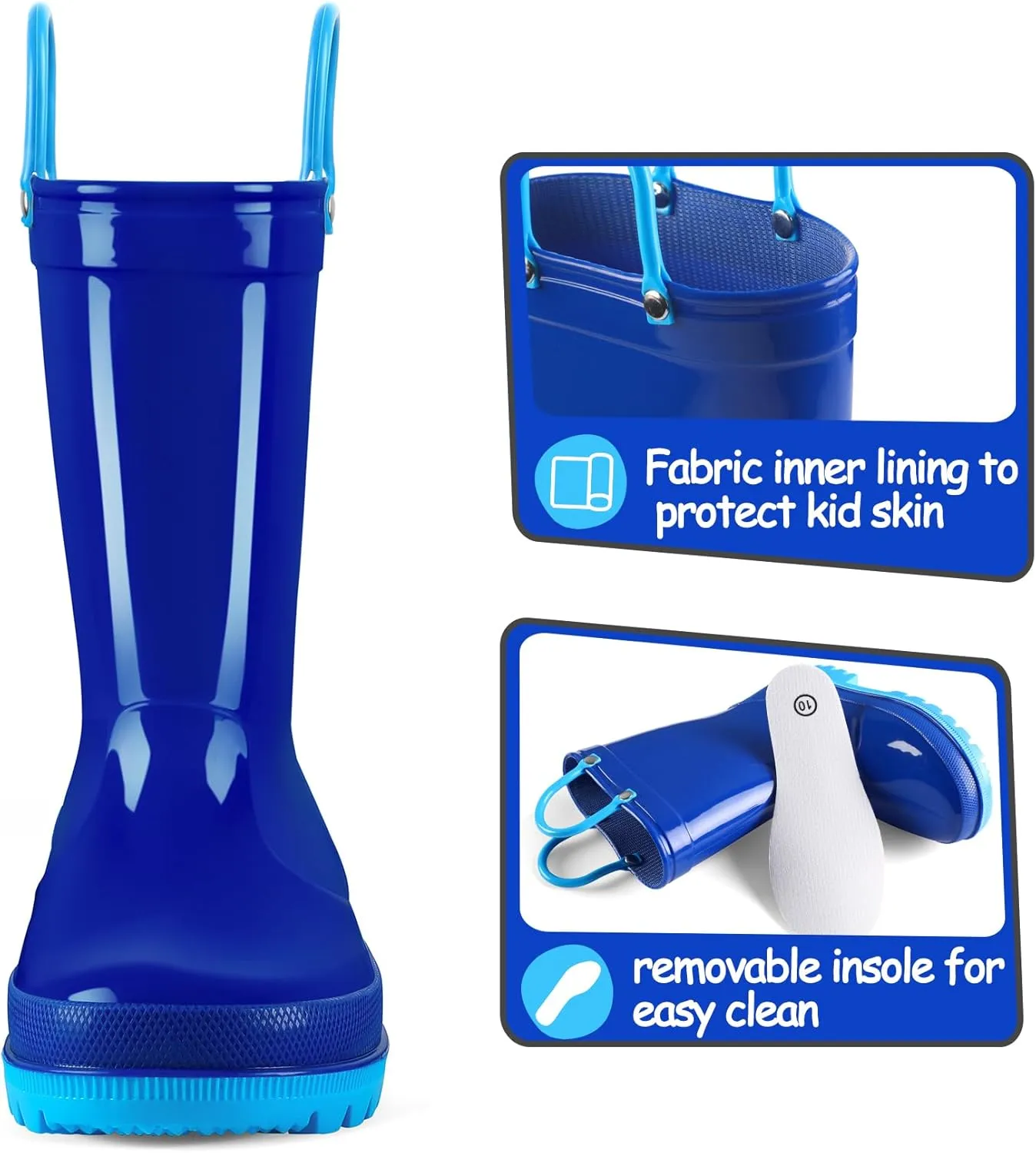 K KomForme Kids Girls & Boys Rain Boots with Easy-on Handles Waterproof Outdoors