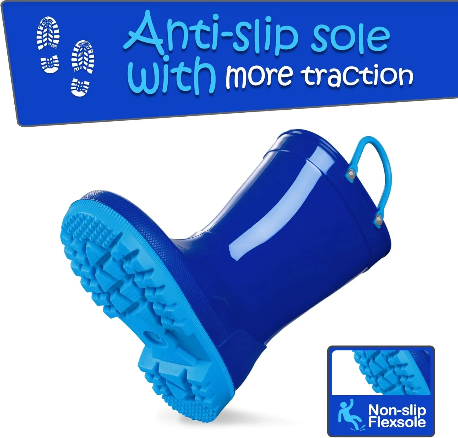K KomForme Kids Girls & Boys Rain Boots with Easy-on Handles Waterproof Outdoors