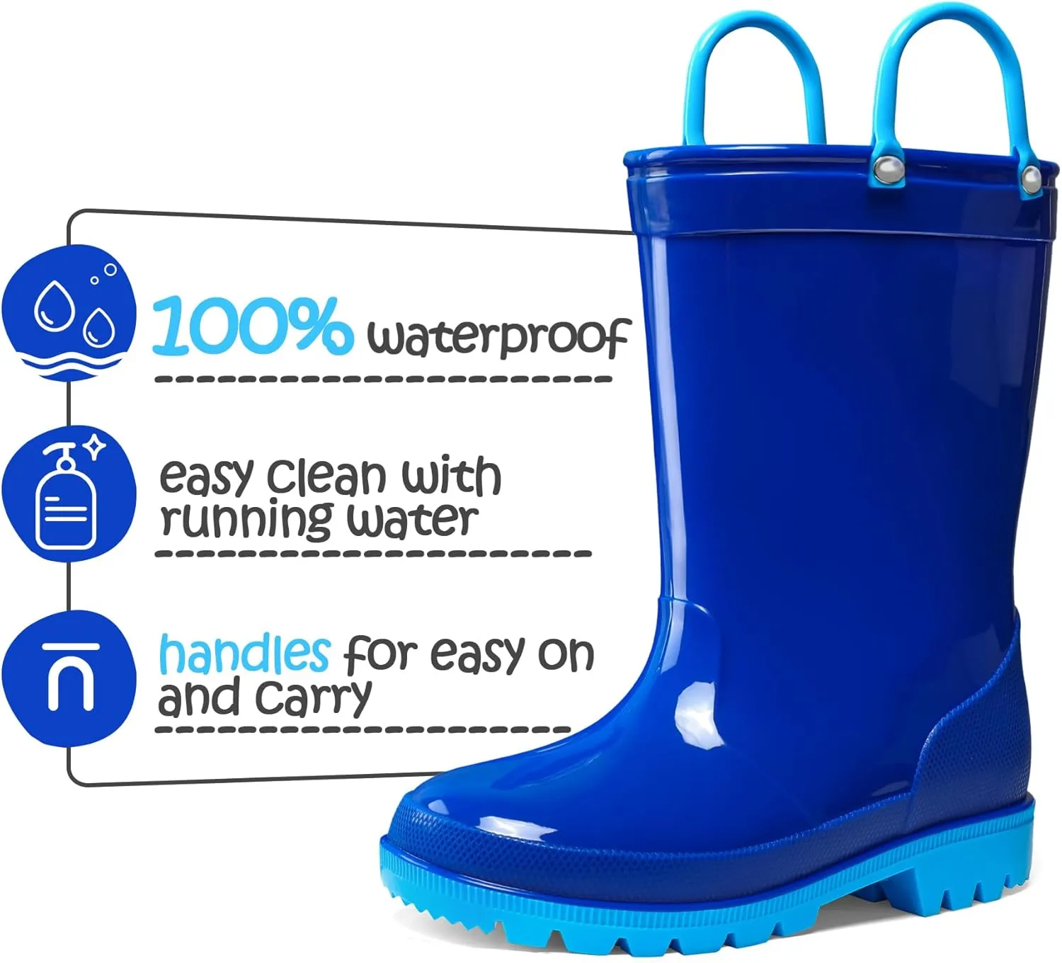 K KomForme Kids Girls & Boys Rain Boots with Easy-on Handles Waterproof Outdoors